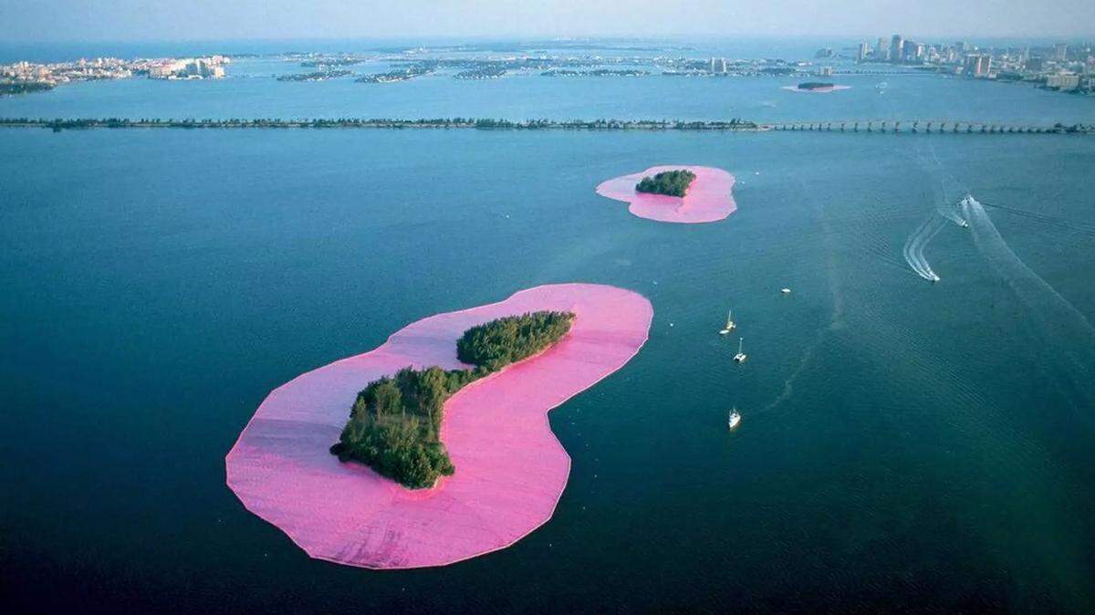 Biscayne Bay islands were wrapped with floating pink plastic fabric for an installation by the artist Christo in the early 1980s. Miami-Dade County’s Department of Environmental Resources Management weighed concerns from Christo and environmentalists.
